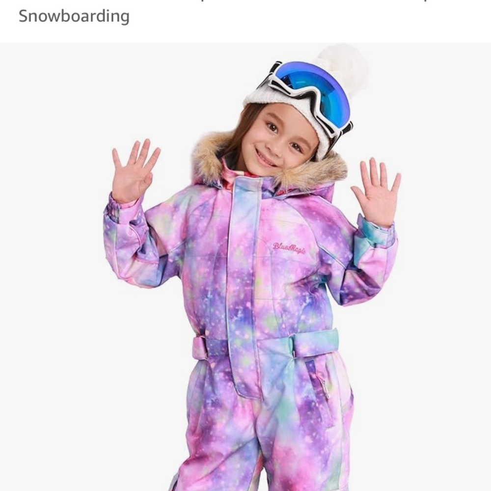 One piece snow suit.